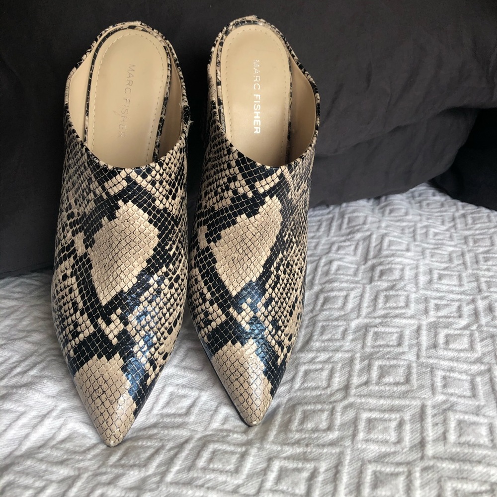 Marc Fisher snakeskin print mules